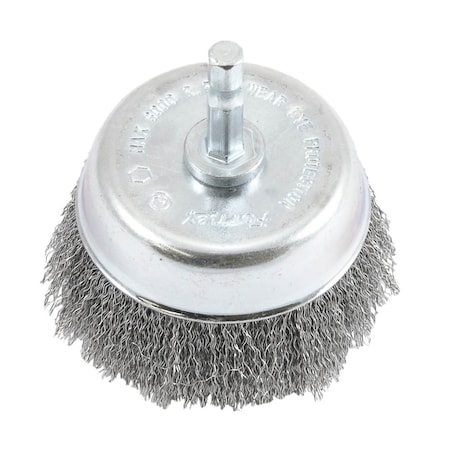 Forney Cup Brush, Crimped, 3 in x .008 in x 1/4 in Hex Shank 72732